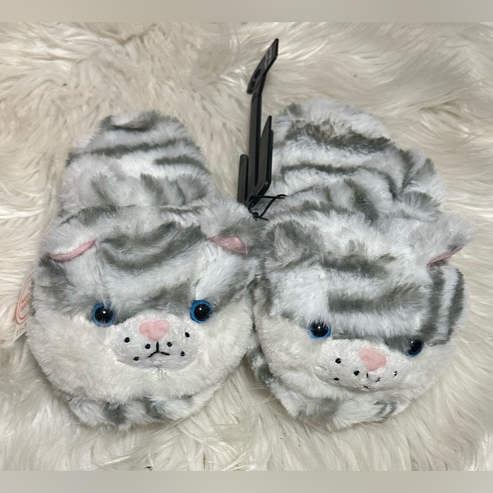 Cozy Gray and White Cat Slippers